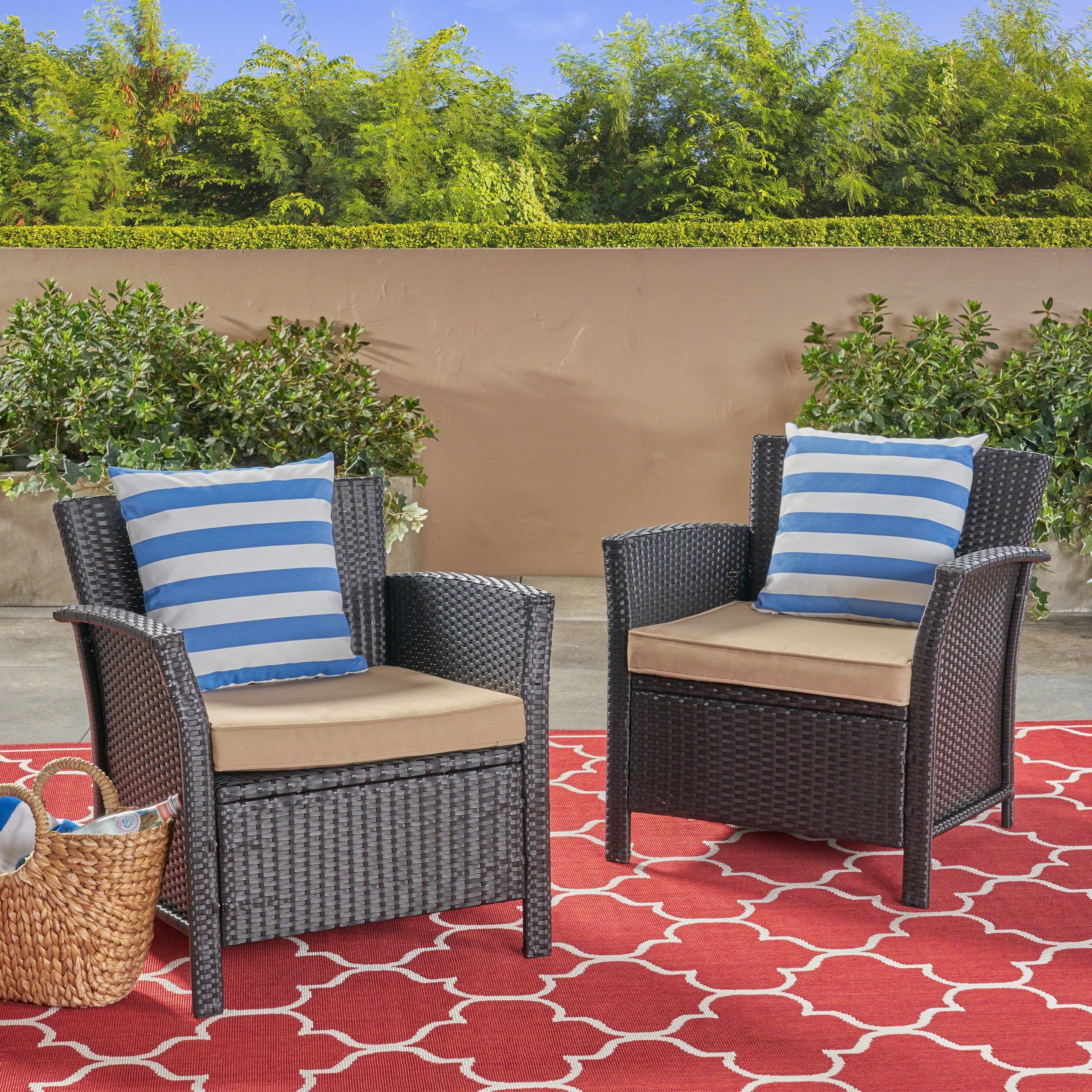 Sumptuous Brown Steel Lounge Chair Pair with Tan Cushions