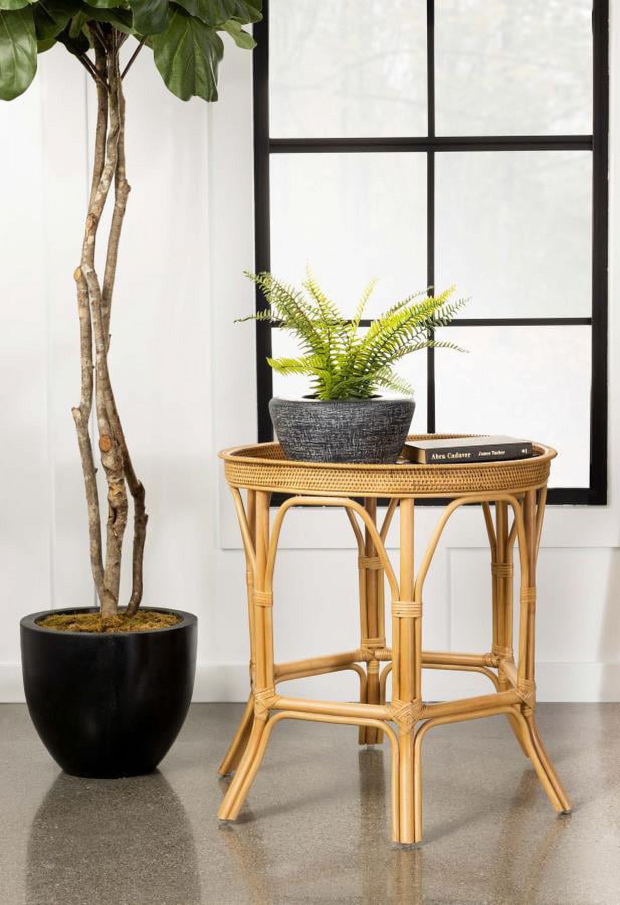 Natural Rattan Round Tray Top Accent Table