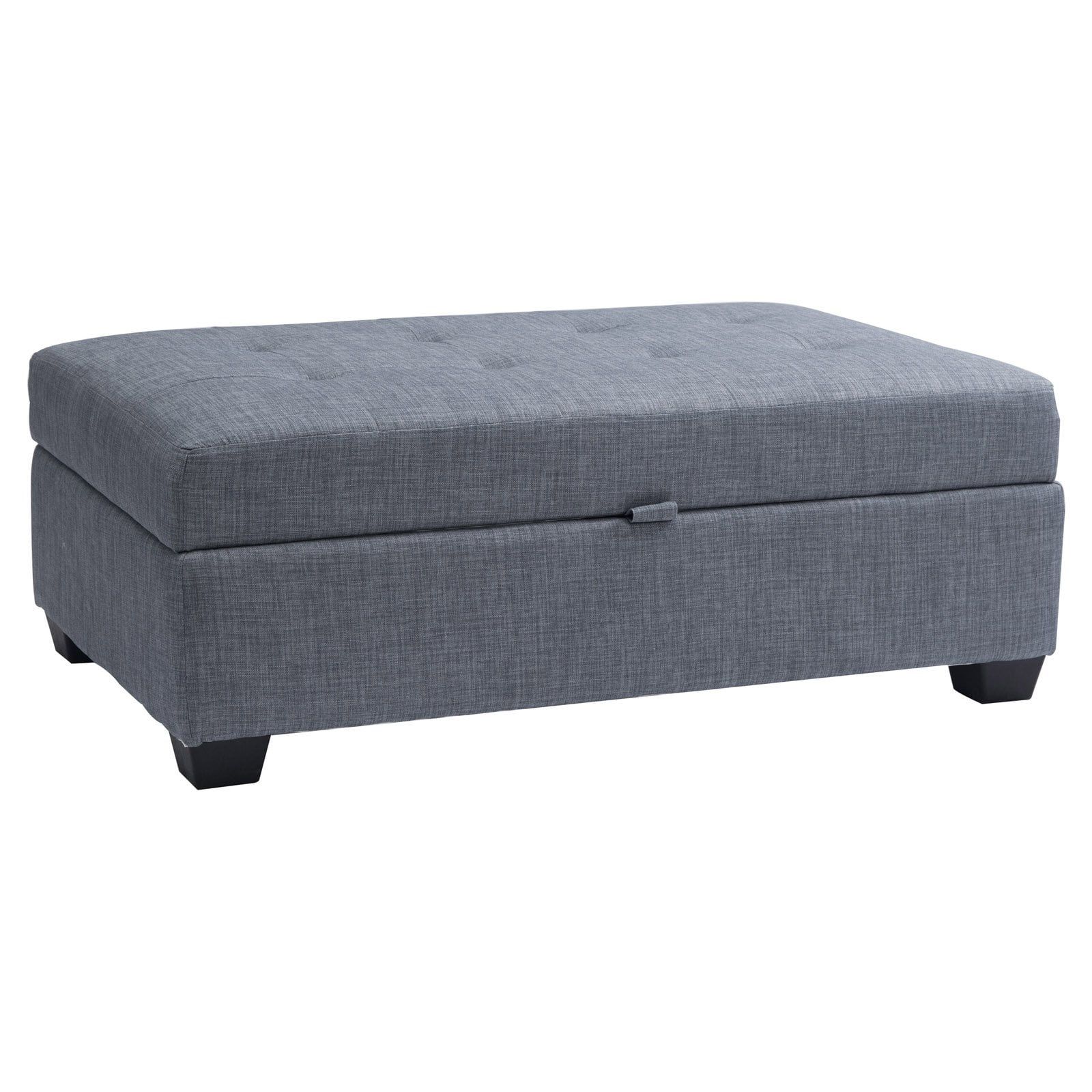 Blue Gray Tufted Fabric Storage Ottoman with 4 Legs