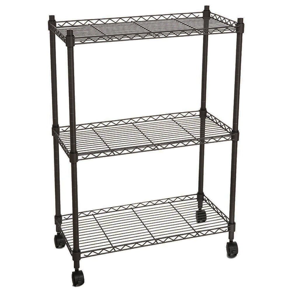 Black 3-Tier Metal Wire Garage Storage Shelf with Wheels