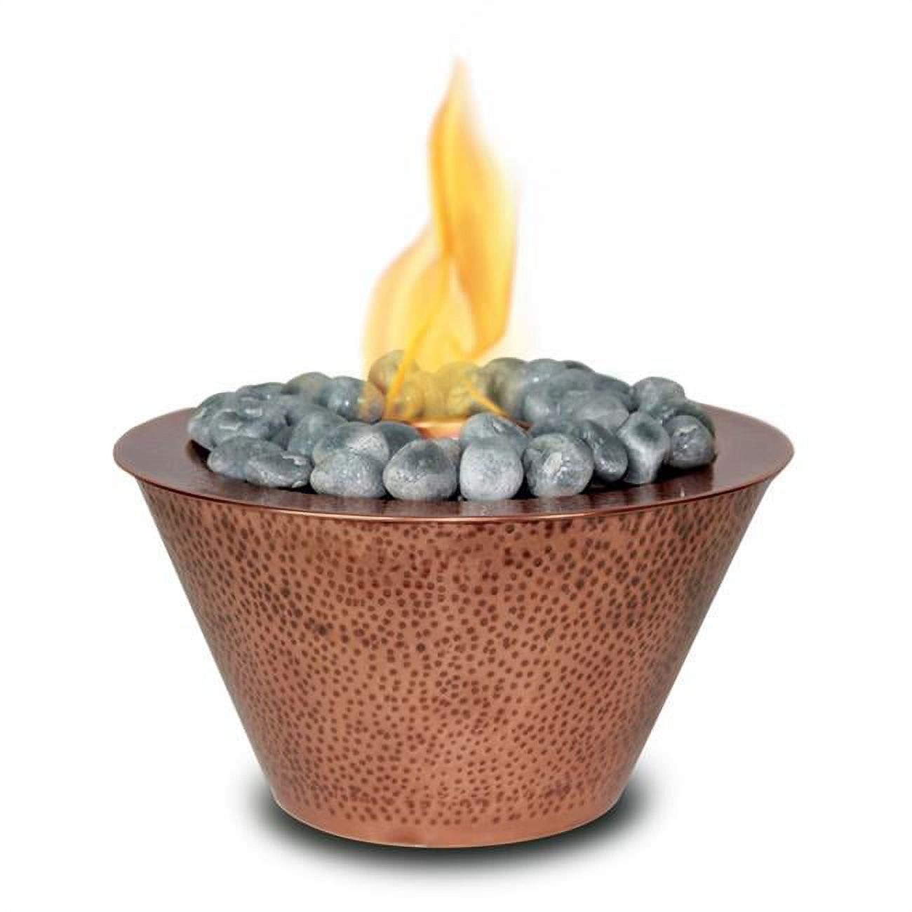 Copper Hammered Gel Fuel Tabletop Fireplace with River Rocks