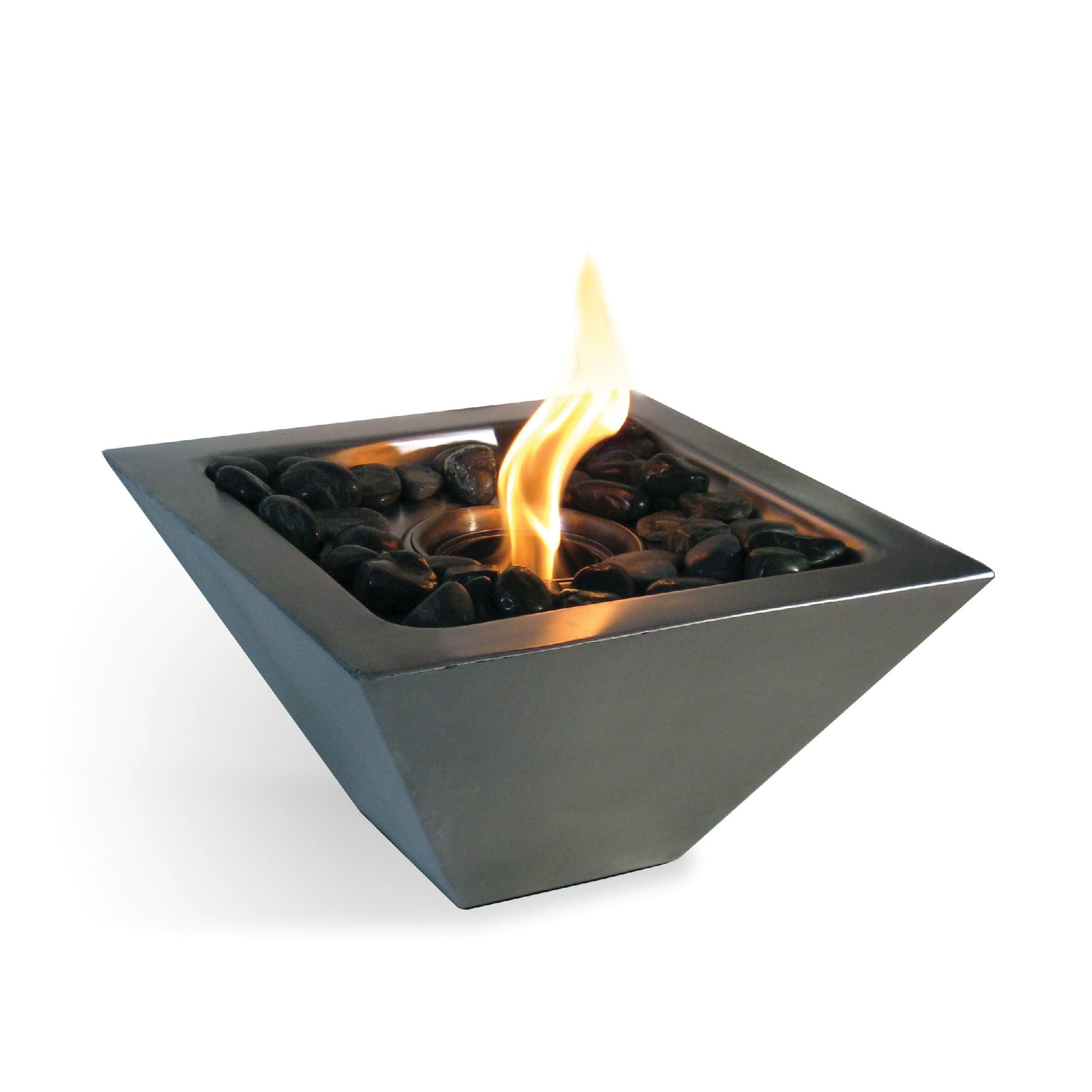 Black Stainless Steel Indoor/Outdoor Firebowl with Polished Stones