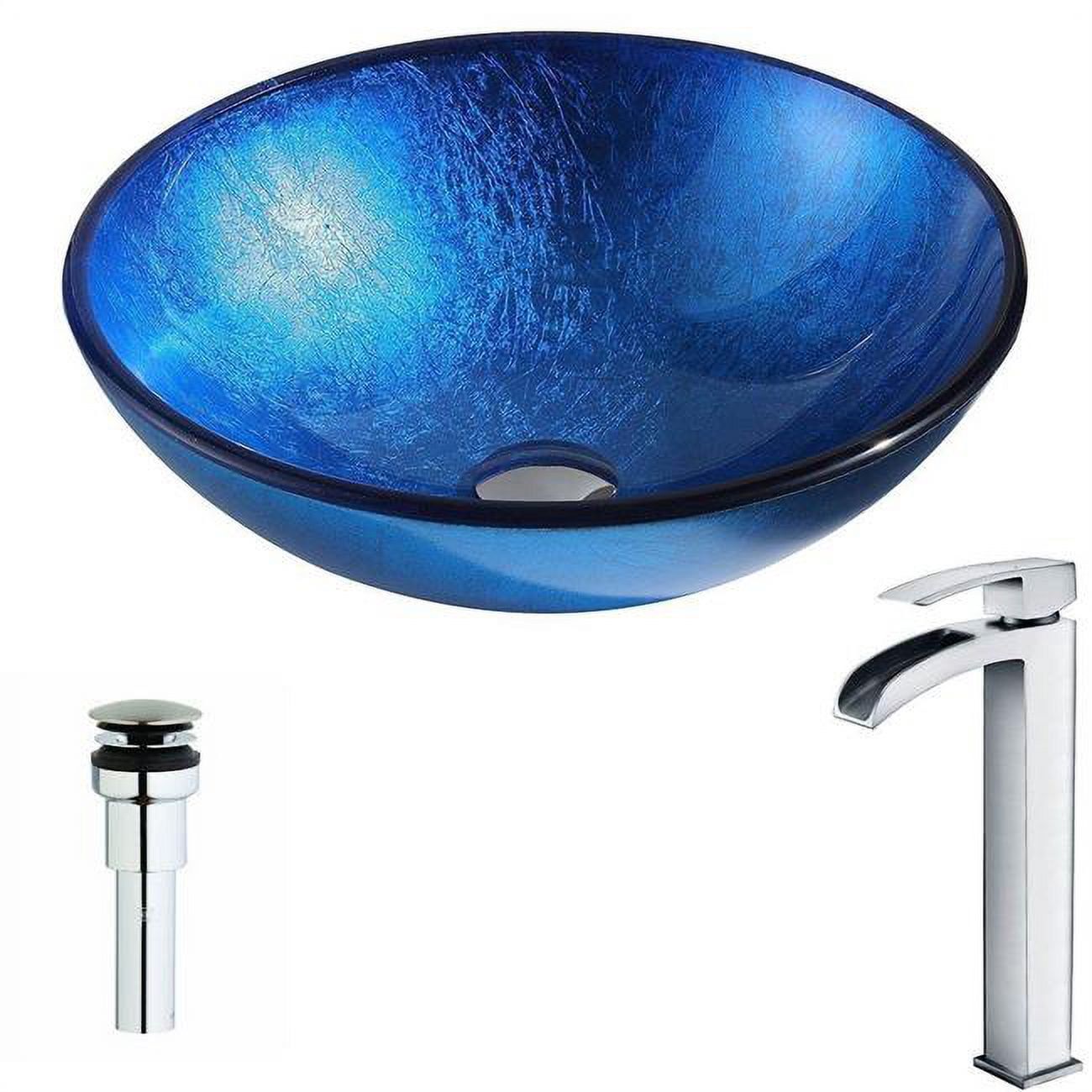 Etude Series Blue Deco-Glass Vessel Sink with Brushed Nickel Faucet