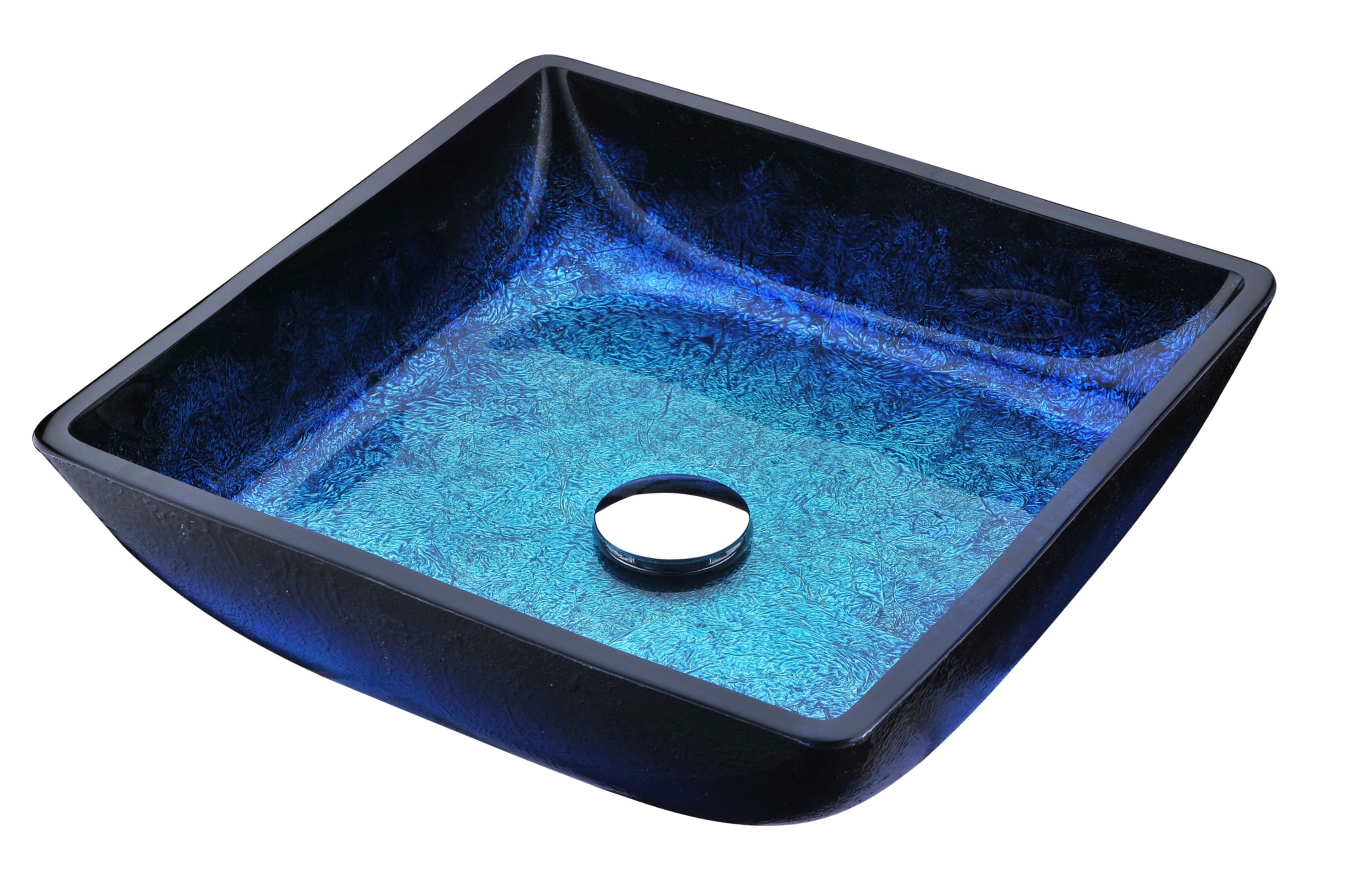 Blazing Blue Square Glass Vessel Bathroom Sink