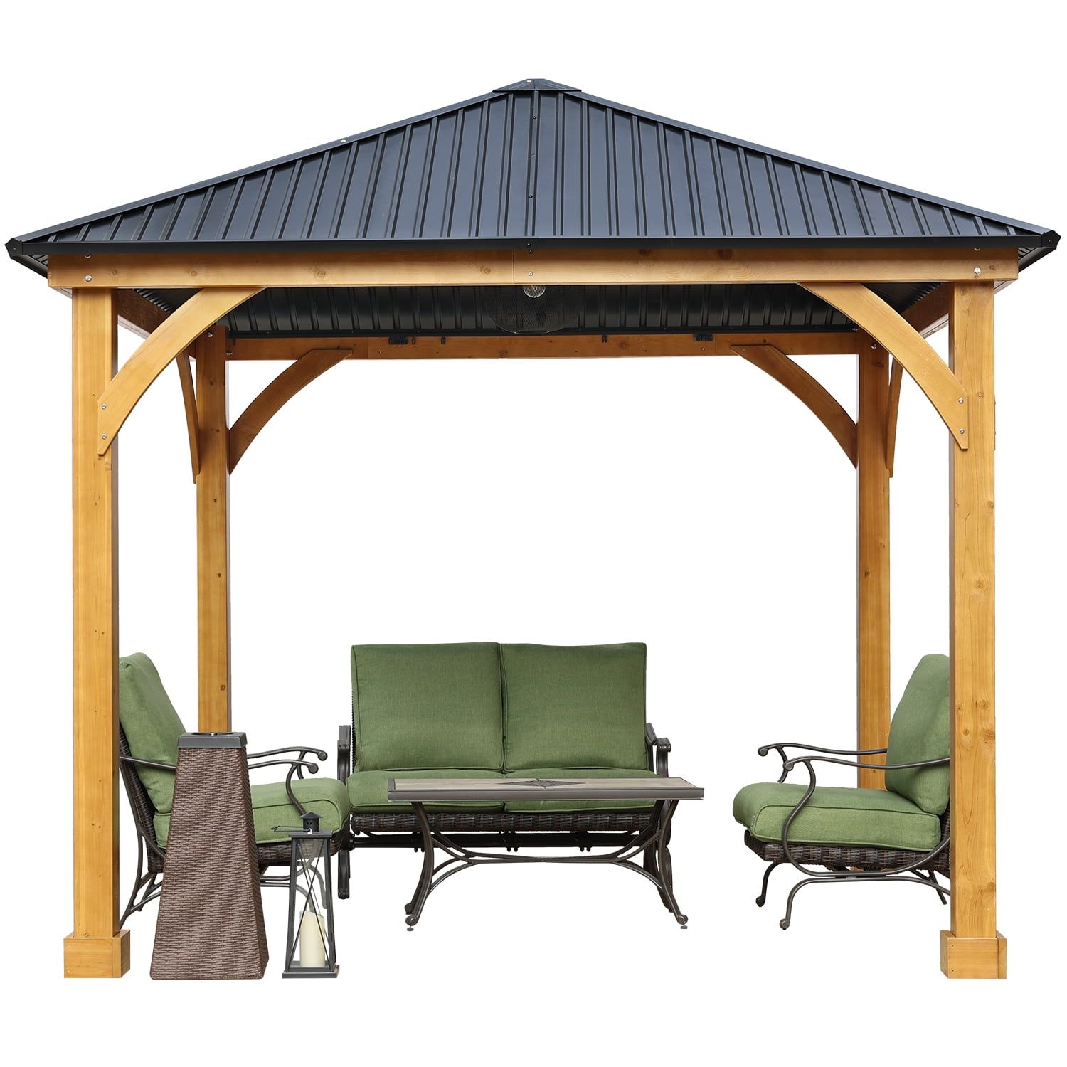 Aoodor 10 x 10 ft Wooden Frame Gazebo with Black Metal Roof