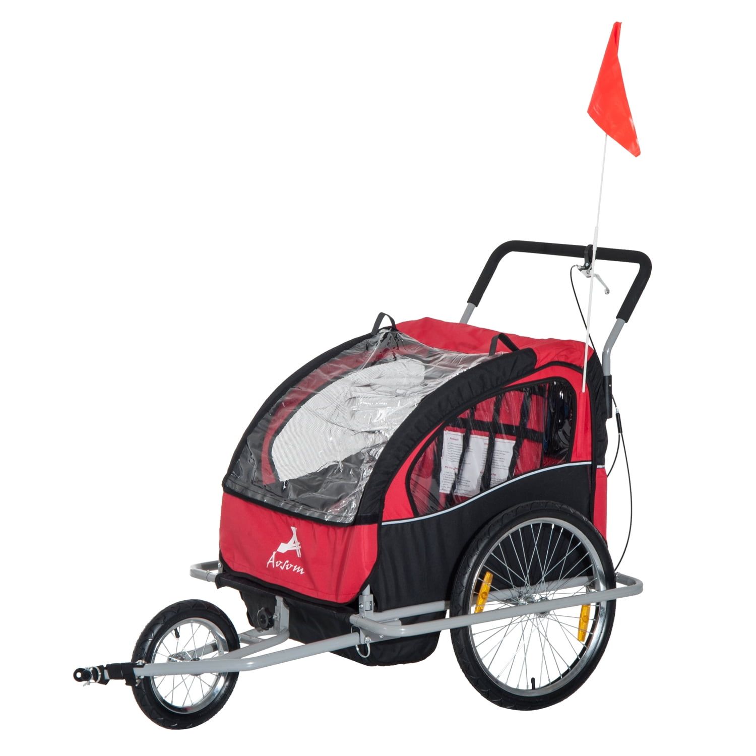 Red and Black 2-in-1 Child Bike Trailer and Stroller