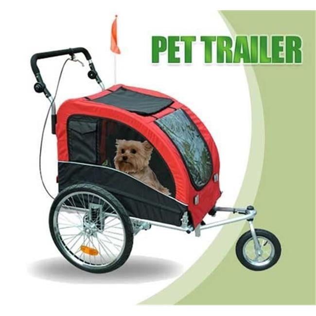 Red and Black 2-in-1 Pet Bicycle Trailer and Stroller with Canopy