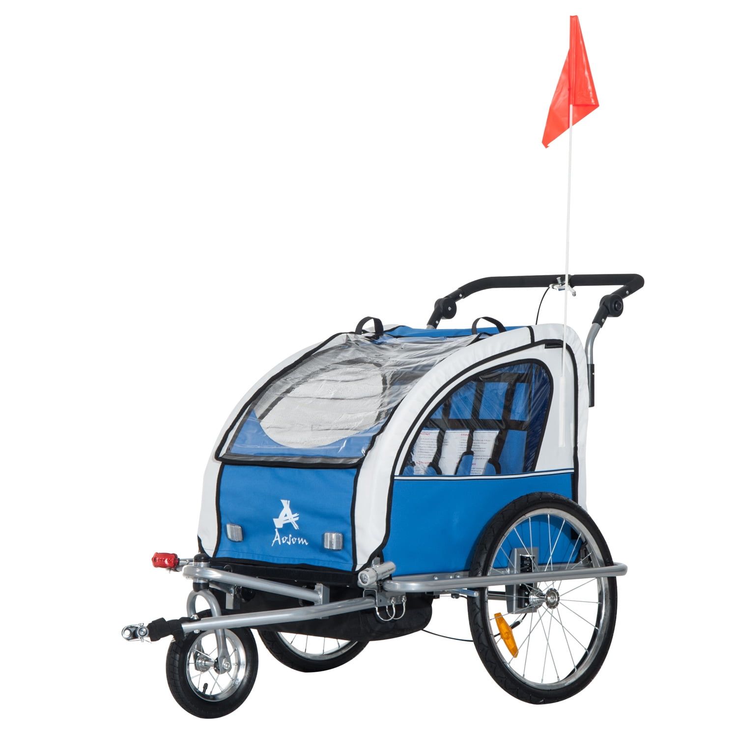 Blue and Gray Double Child Bike Trailer Stroller with Canopy