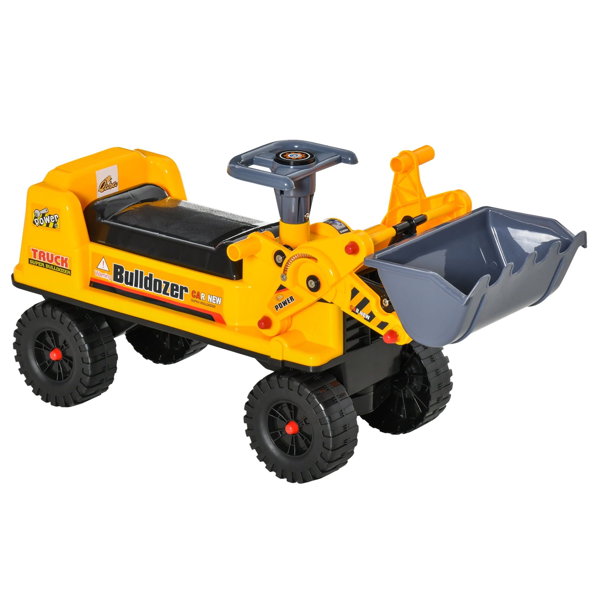 Yellow and Gray Kids Ride-On Bulldozer with Storage