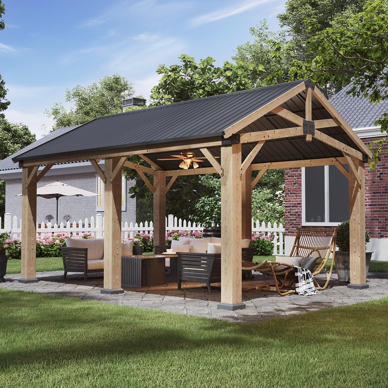 12' x 16' Cedar Wood Outdoor Gazebo with Galvanized Steel Roof