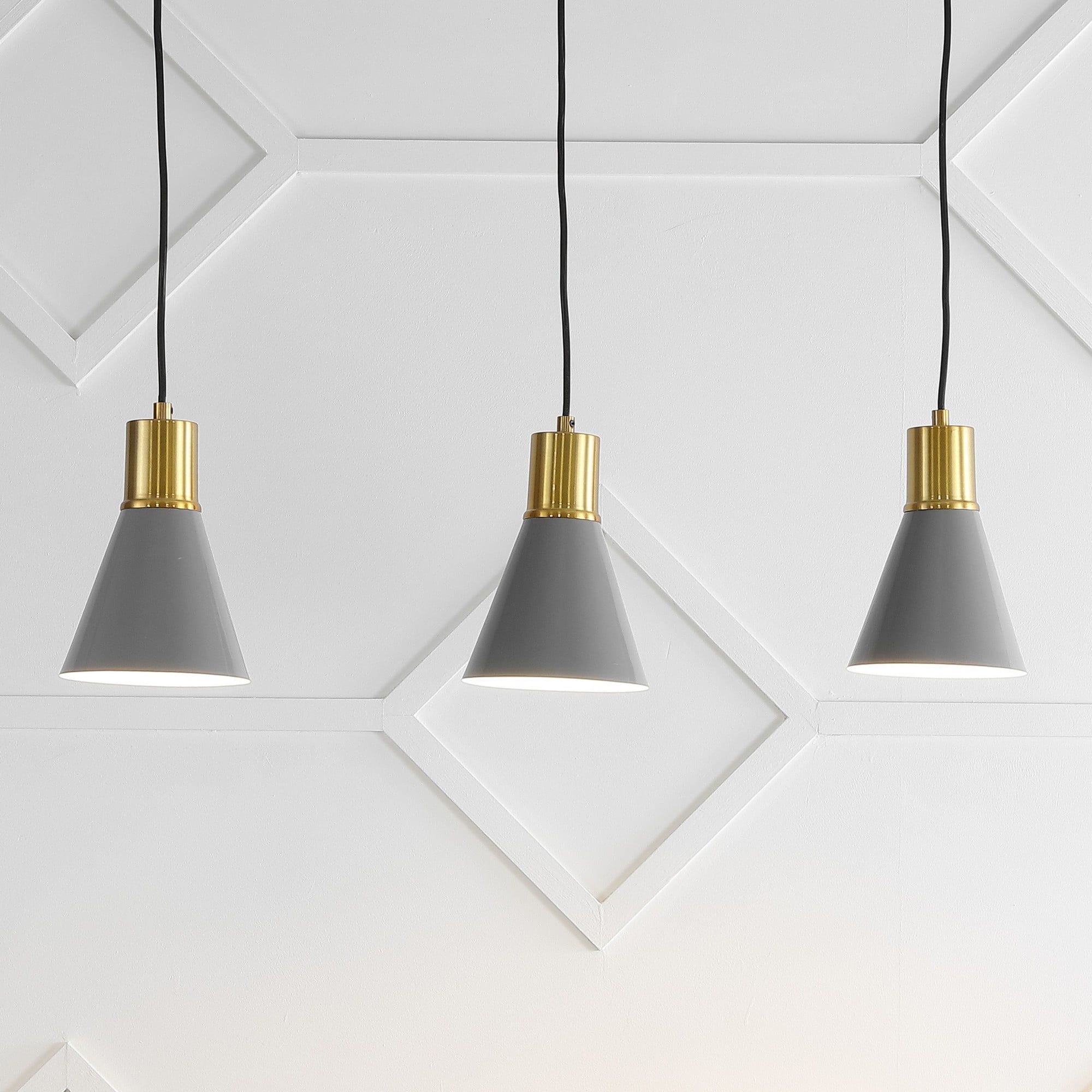 Apollo Adjustable Trio Pendant in Gray/Brass Gold with LED Lights