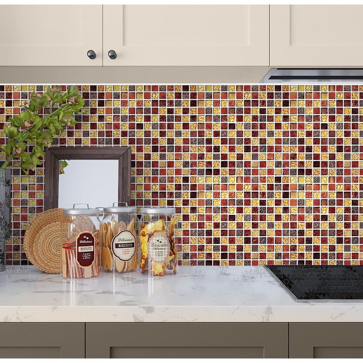 Apollo Gold and Beige 11.7" Square Polished Mosaic Tile