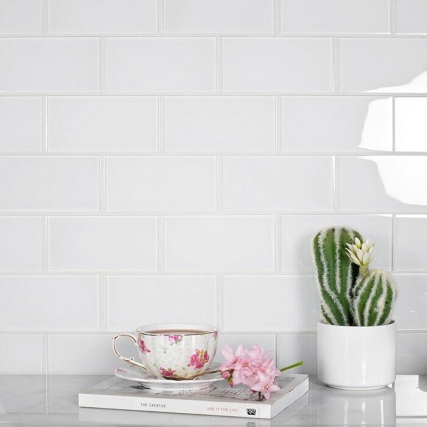 White Glossy Glass Subway Wall Tile 3x6 Inch 40-Pack