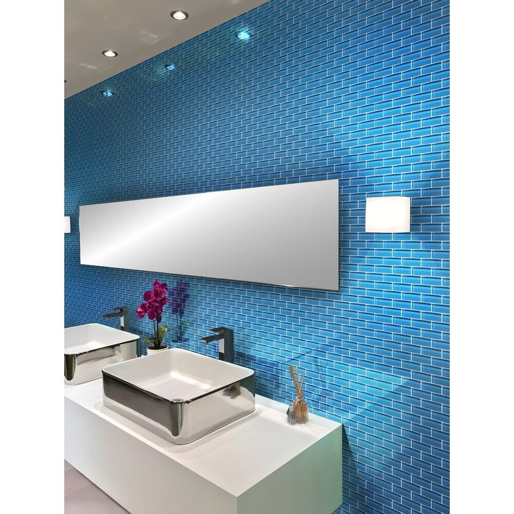 Cerulean Blue Glossy Glass Mosaic Wall Tile Pack