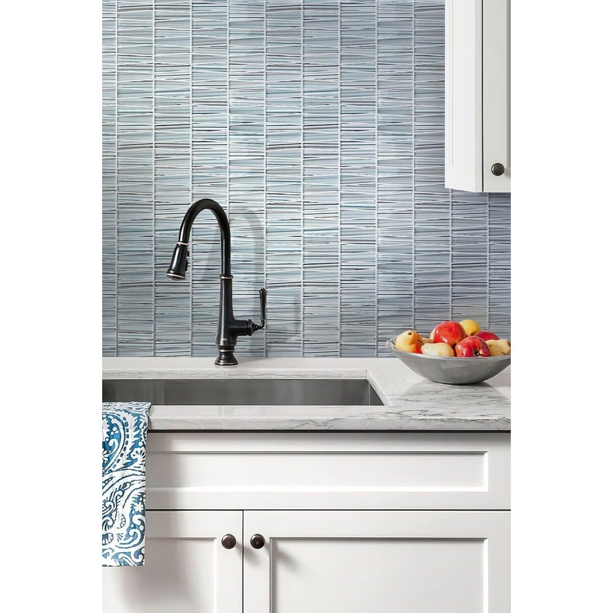 Blue Gray 12" x 12.9" Glass Mosaic Tile for Walls