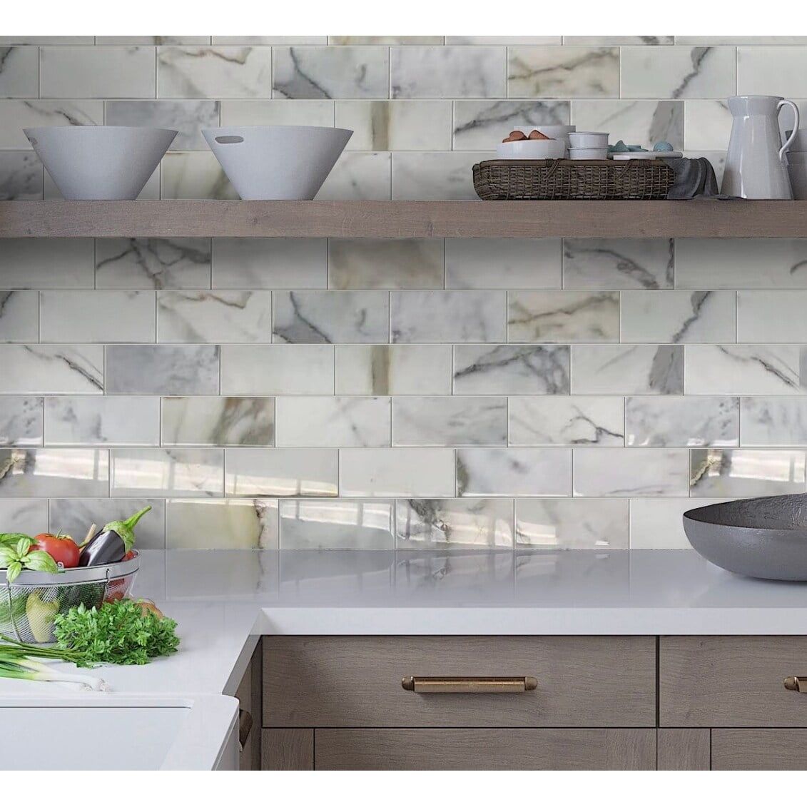 White Polished Marble 3x6 Subway Tile for Kitchen and Bathroom