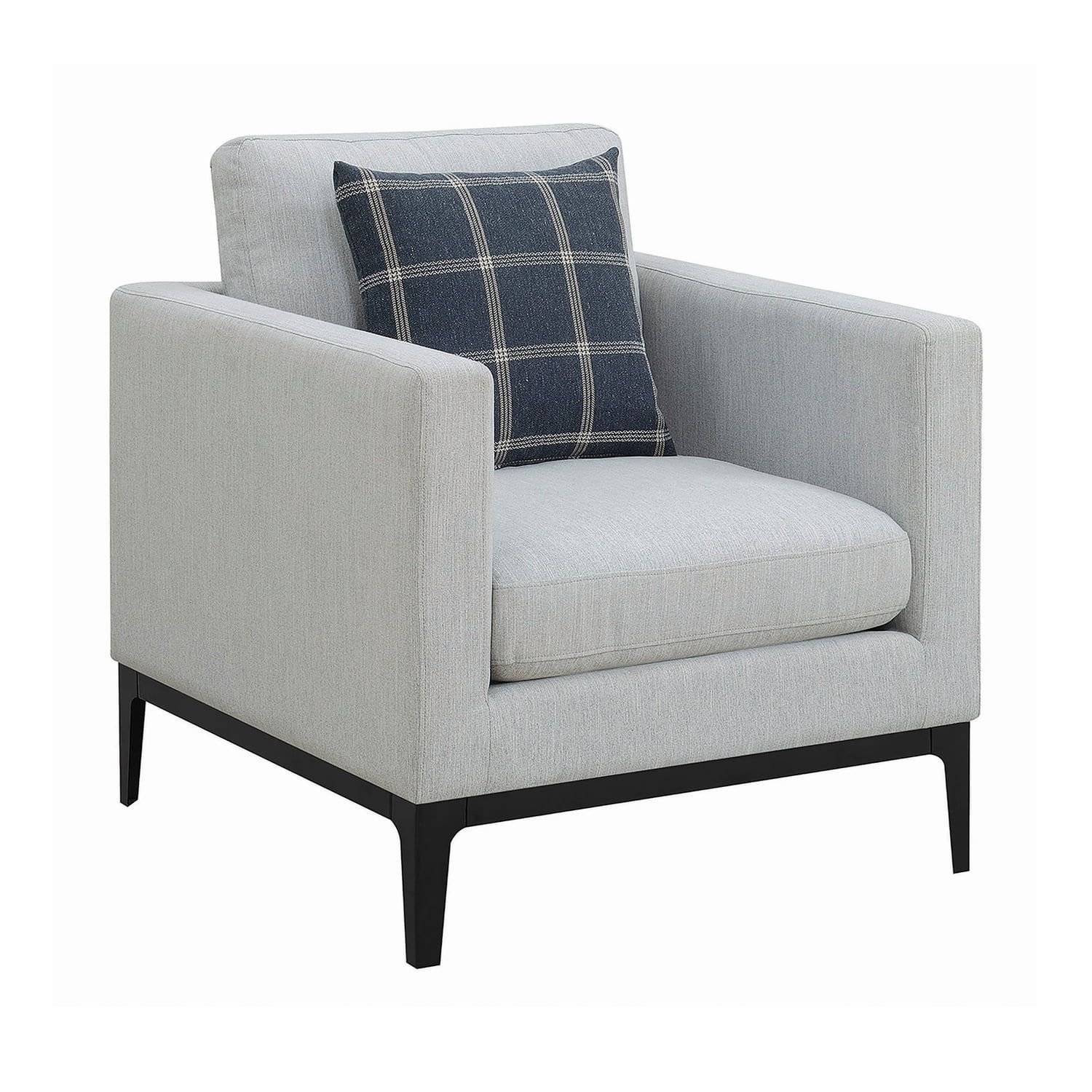 Gray Plaid Upholstered Wood Accent Chair