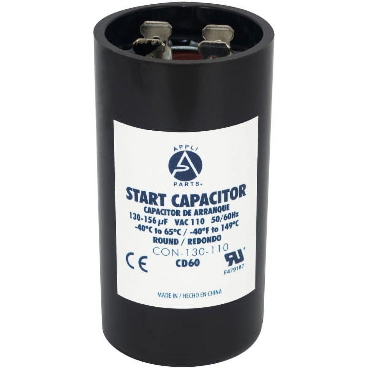 Appli Parts Black Round Motor Start Capacitor 130-156 Mfd 110-125VAC