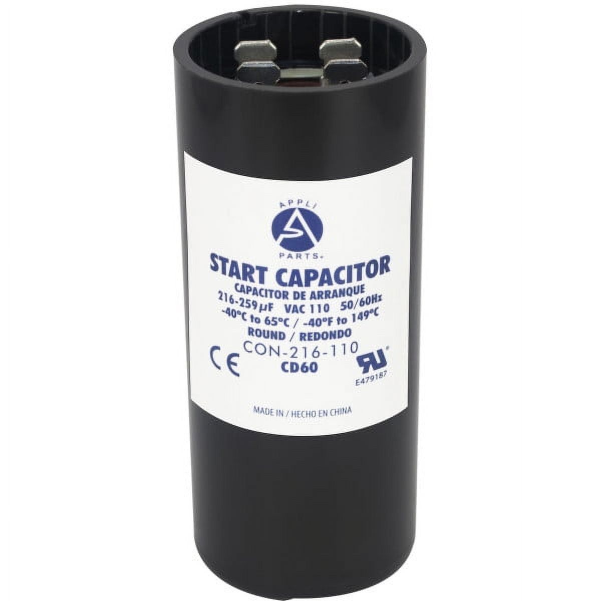 Universal Fit Black Motor Start Capacitor 216-259 Mfd 110-125 VAC