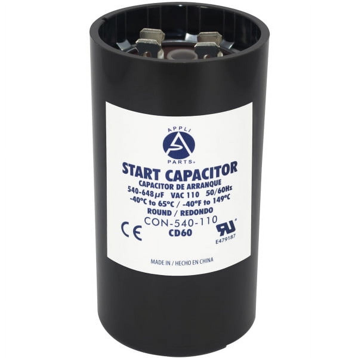 Universal Black Motor Start Capacitor 540-648 Mfd 110-125 VAC