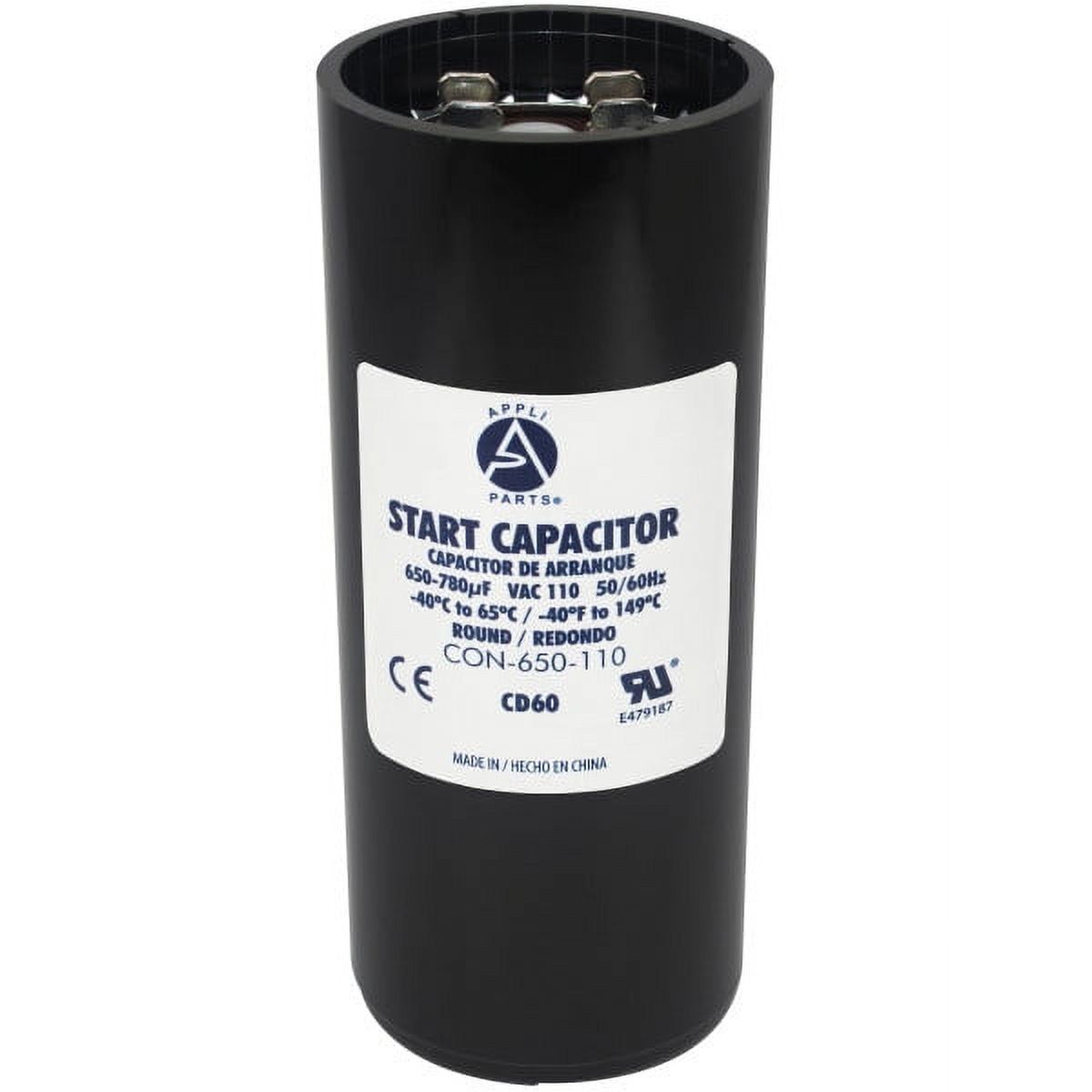 Appli Parts Black Motor Start Capacitor 650-780 Mfd 110-125 VAC