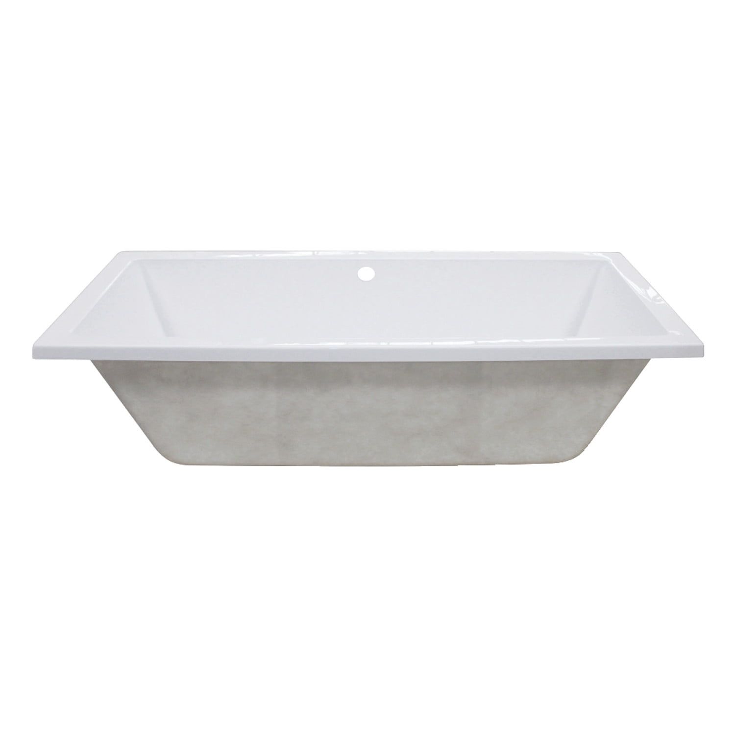 White Acrylic Rectangular Drop-In Tub with Center Drain, 59-Inch