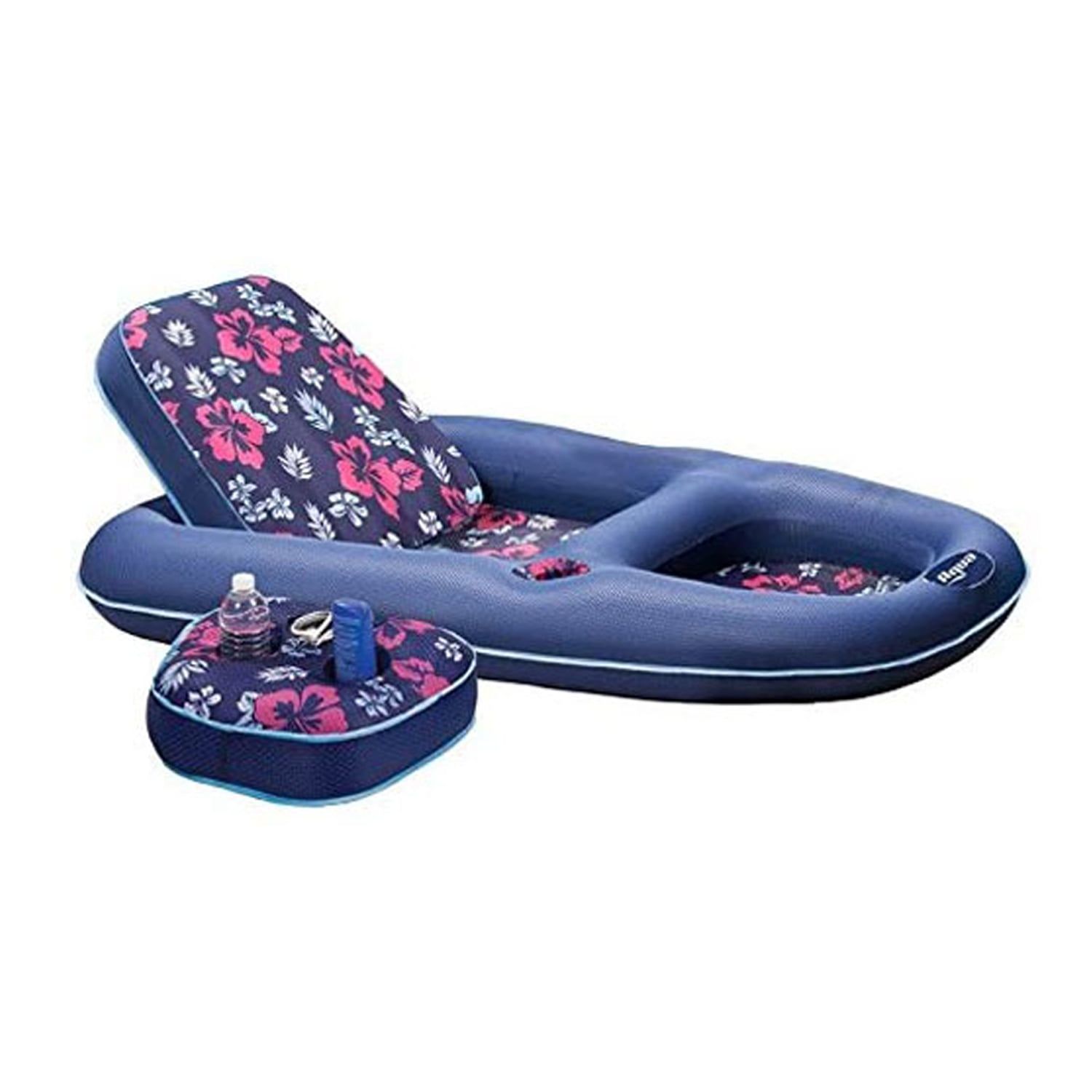 Navy Hibiscus Inflatable Pool Lounger with Adjustable Backrest