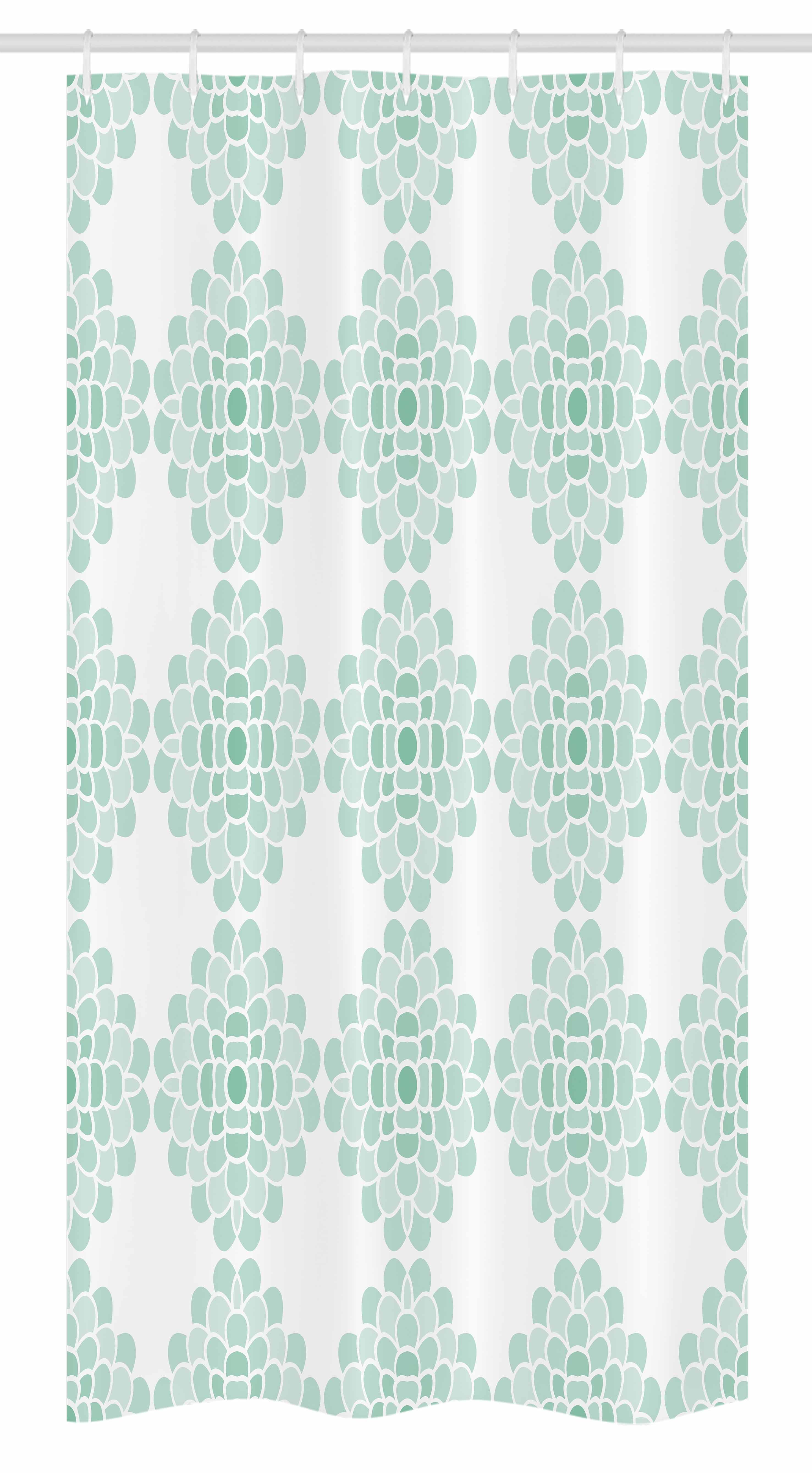 Seafoam and White Floral Fabric Shower Curtain, 36" x 72"