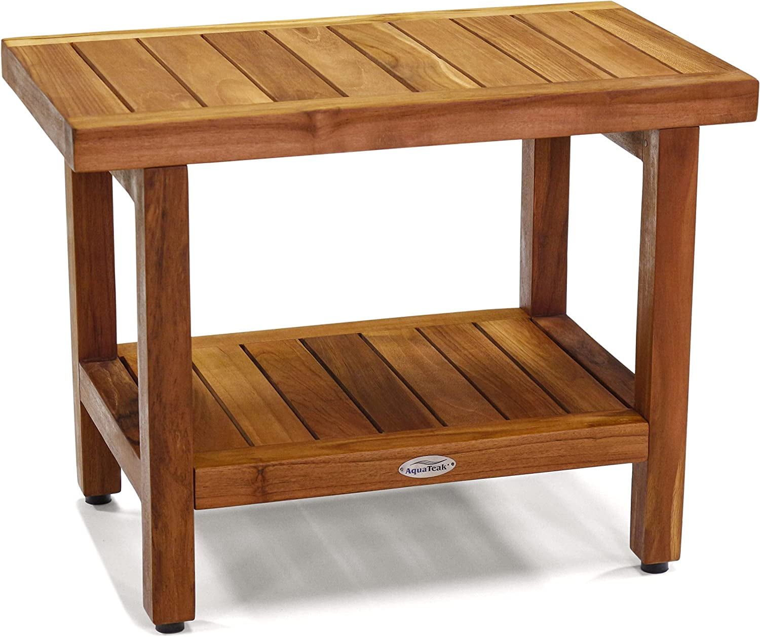 Eco-Friendly Teak Wood Spa Shower Bench with Shelf