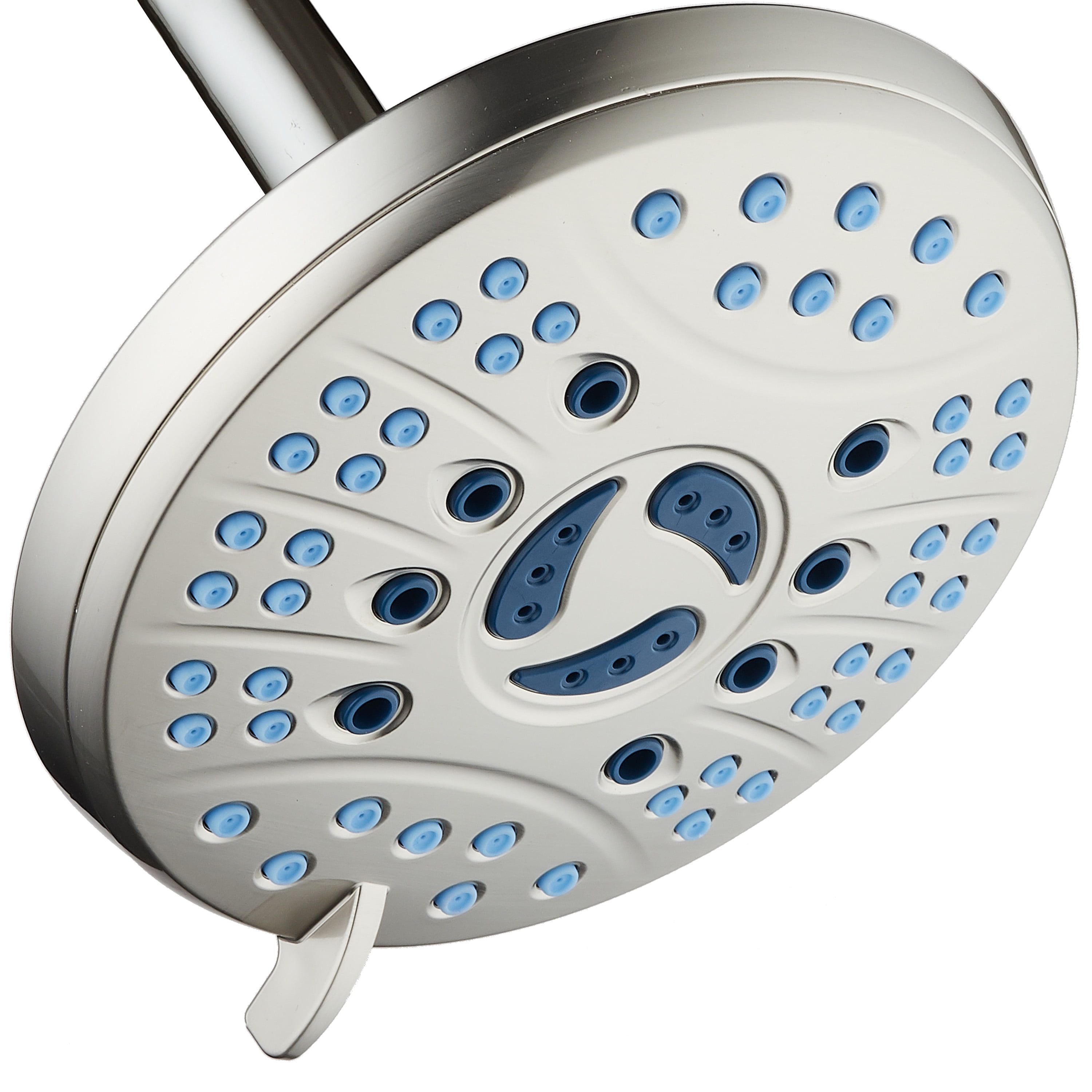 6-Setting Nickel Rainfall Shower Head with Anti-Clog Nozzles