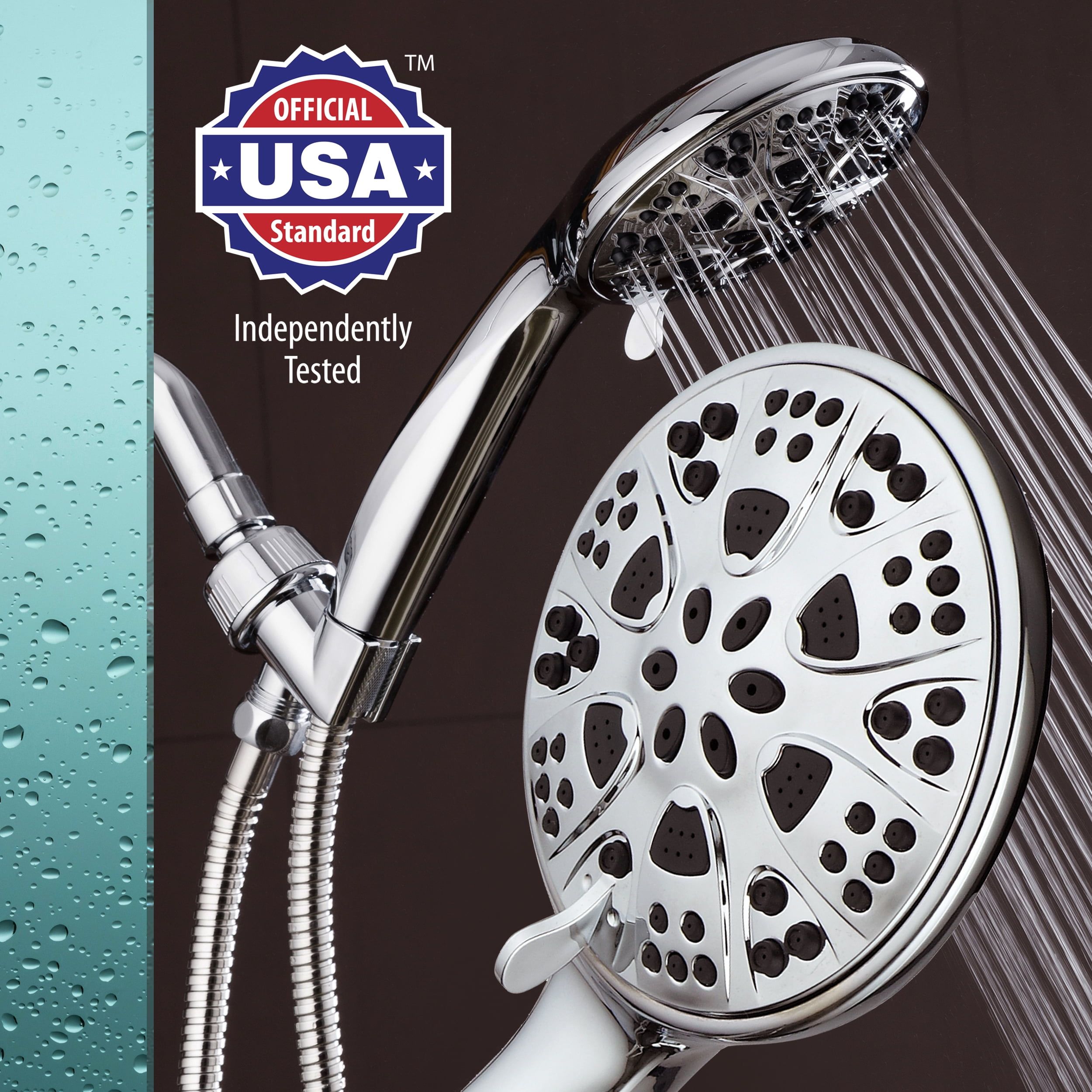 AquaDance Chrome 5" 6-Setting Handheld Shower Head with Hose