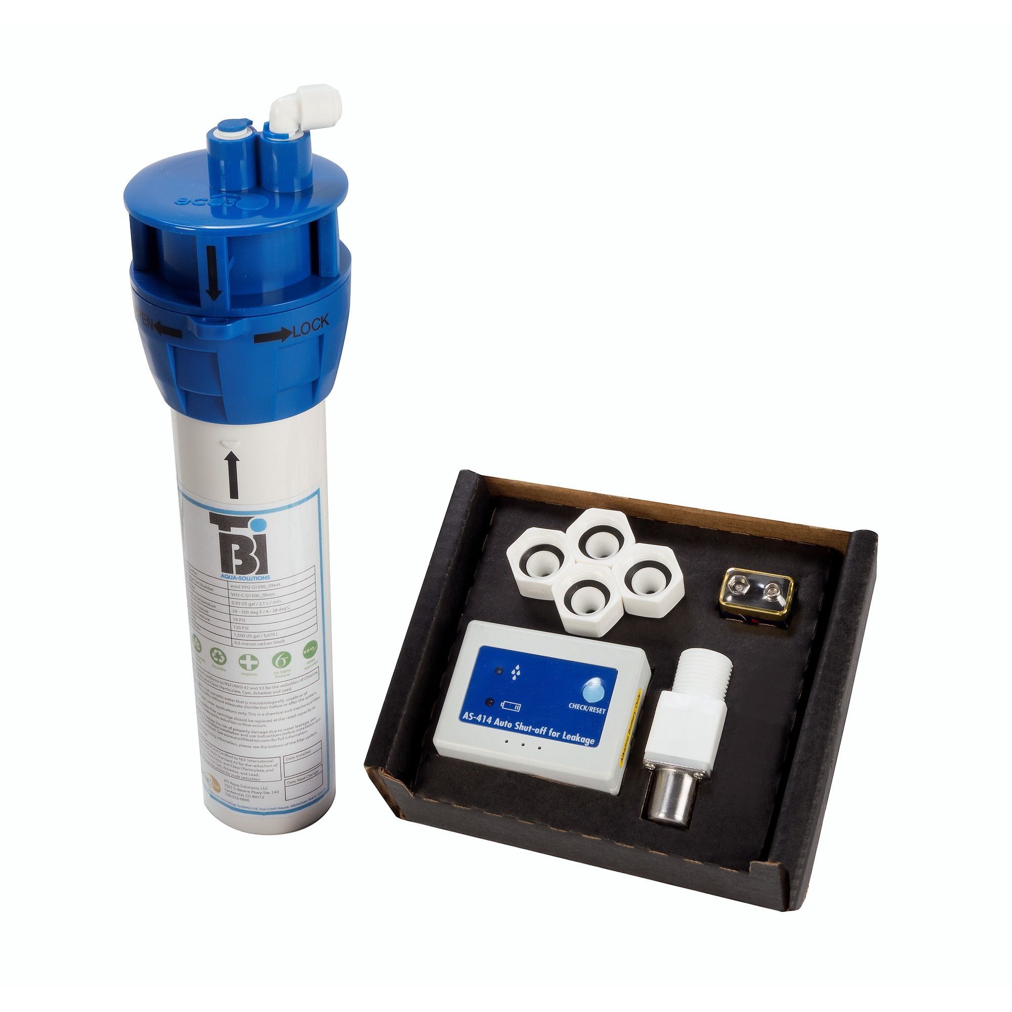 White and Blue Stainless Steel Filtration and Leak Detector System