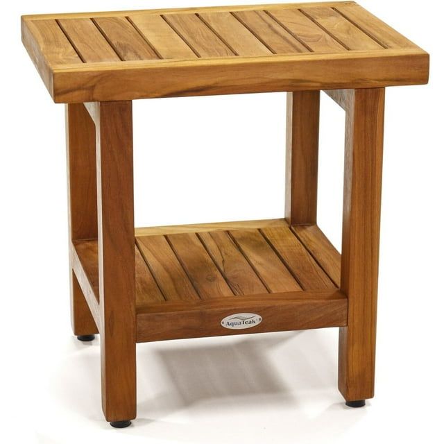 18" Teak Wood Spa Shower Bench with Shelf