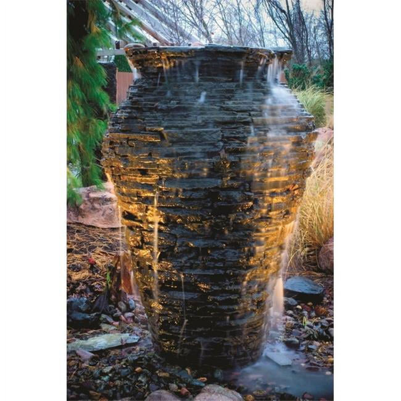 Medium Dark Gray Stacked Slate Urn Fountain Kit