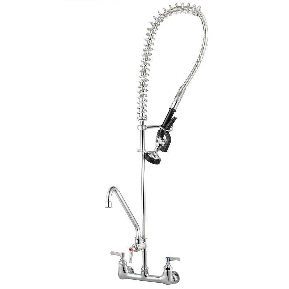 44" Commercial Wall Mounted Kitchen Faucet with Pull-out Spray and Brass Body