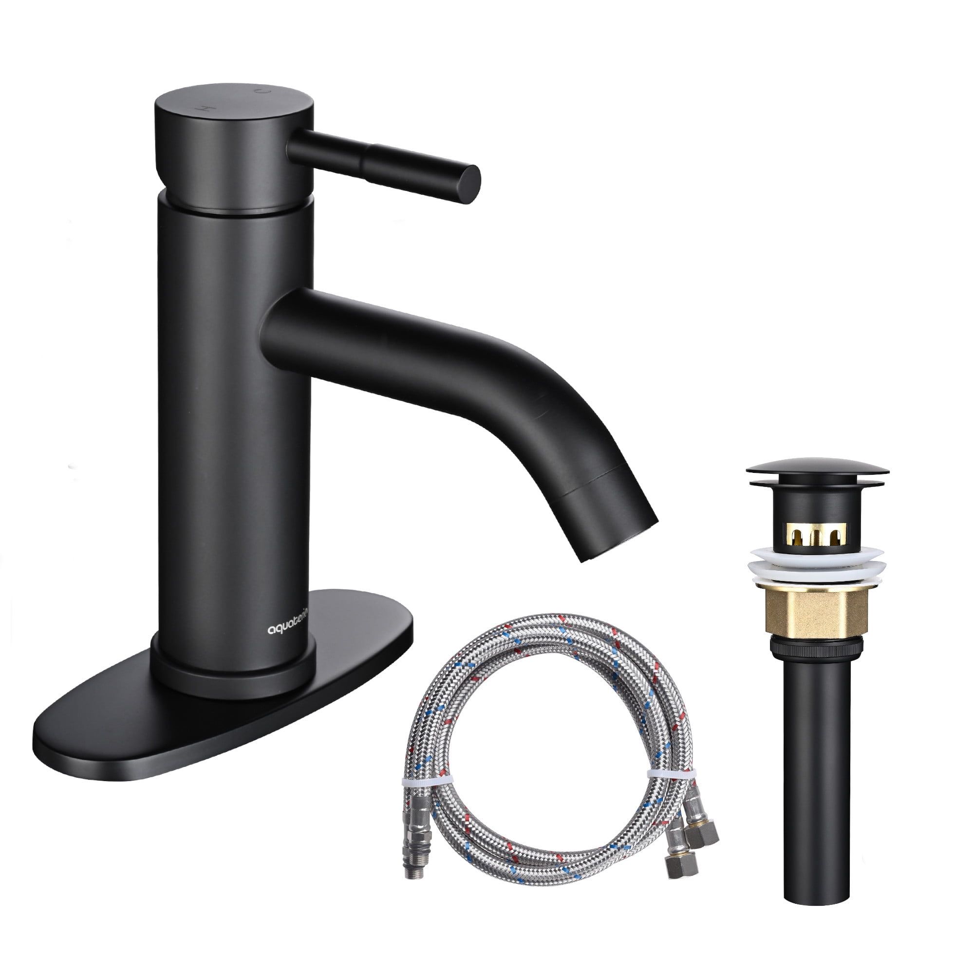 Matte Black Stainless Steel Single Handle Vessel Faucet with Pop-Up Drain