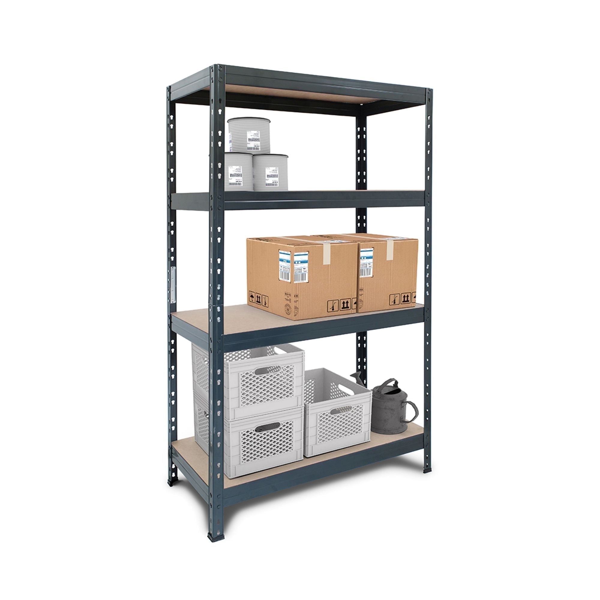 71" Matte Dark Grey Steel and Fiberboard 4-Tier Shelving Unit