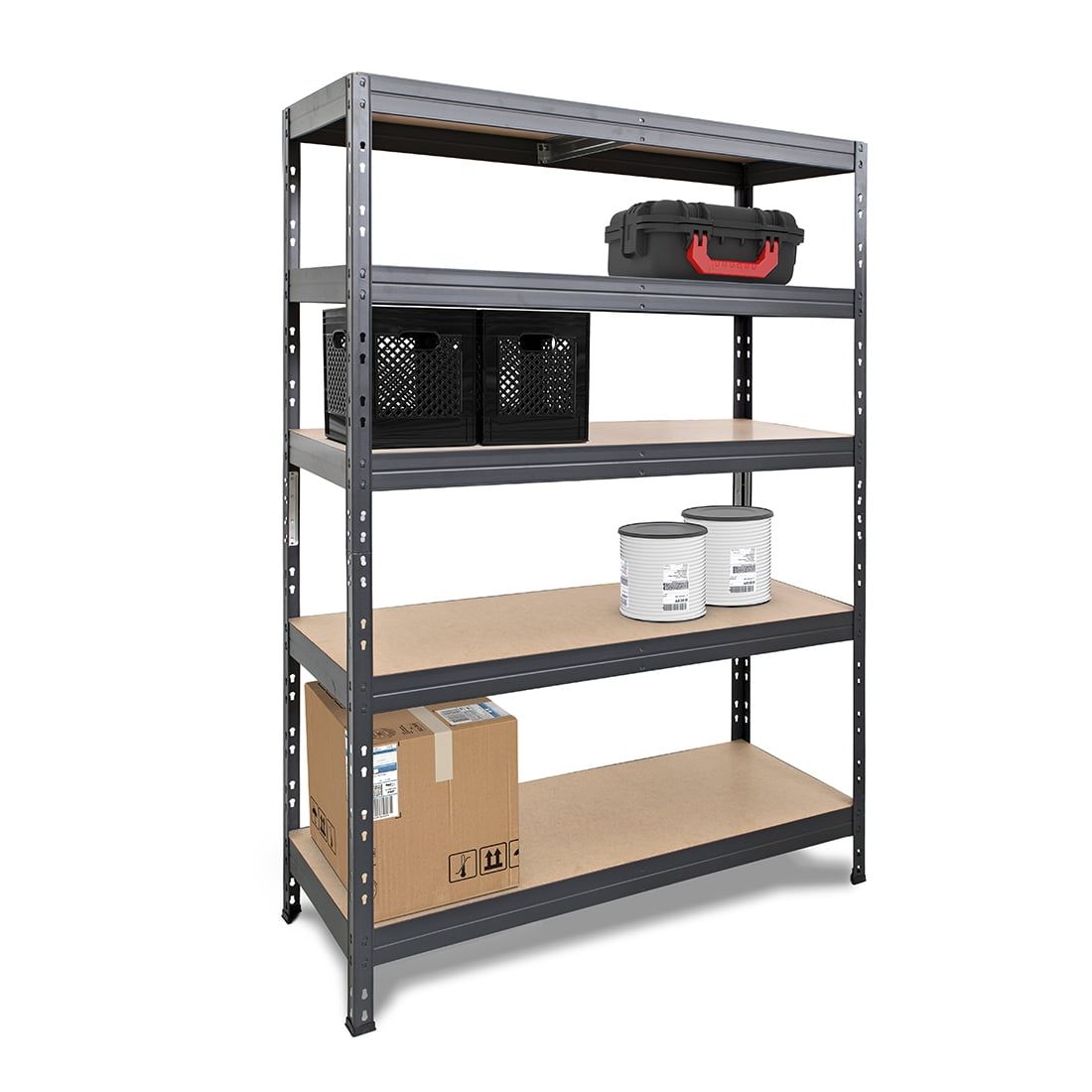 Versatile Dark Grey Steel and Fiberboard 5-Tier Shelving Unit