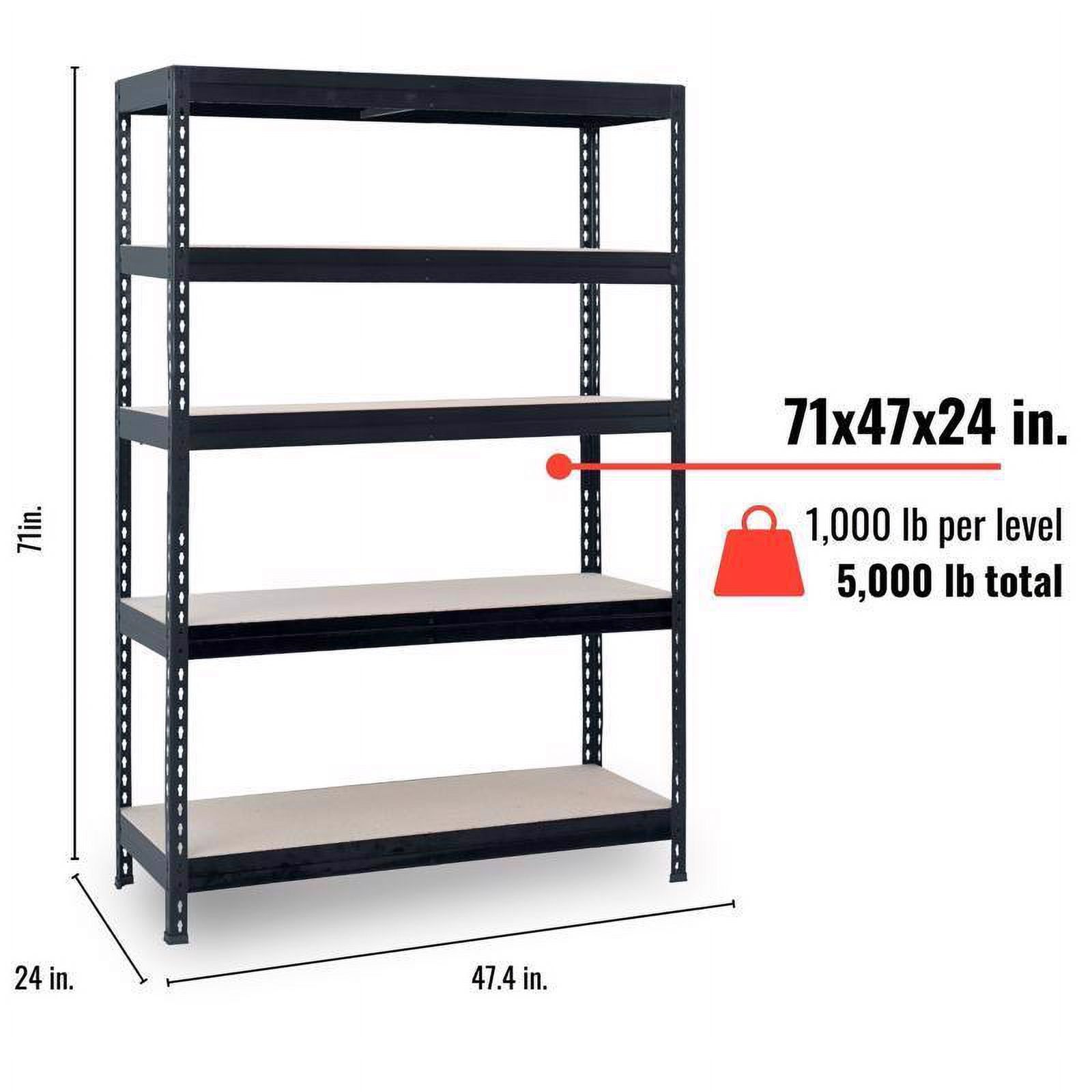 Heavy Duty Dark Grey Metal 5-Shelf Garage Shelving Unit