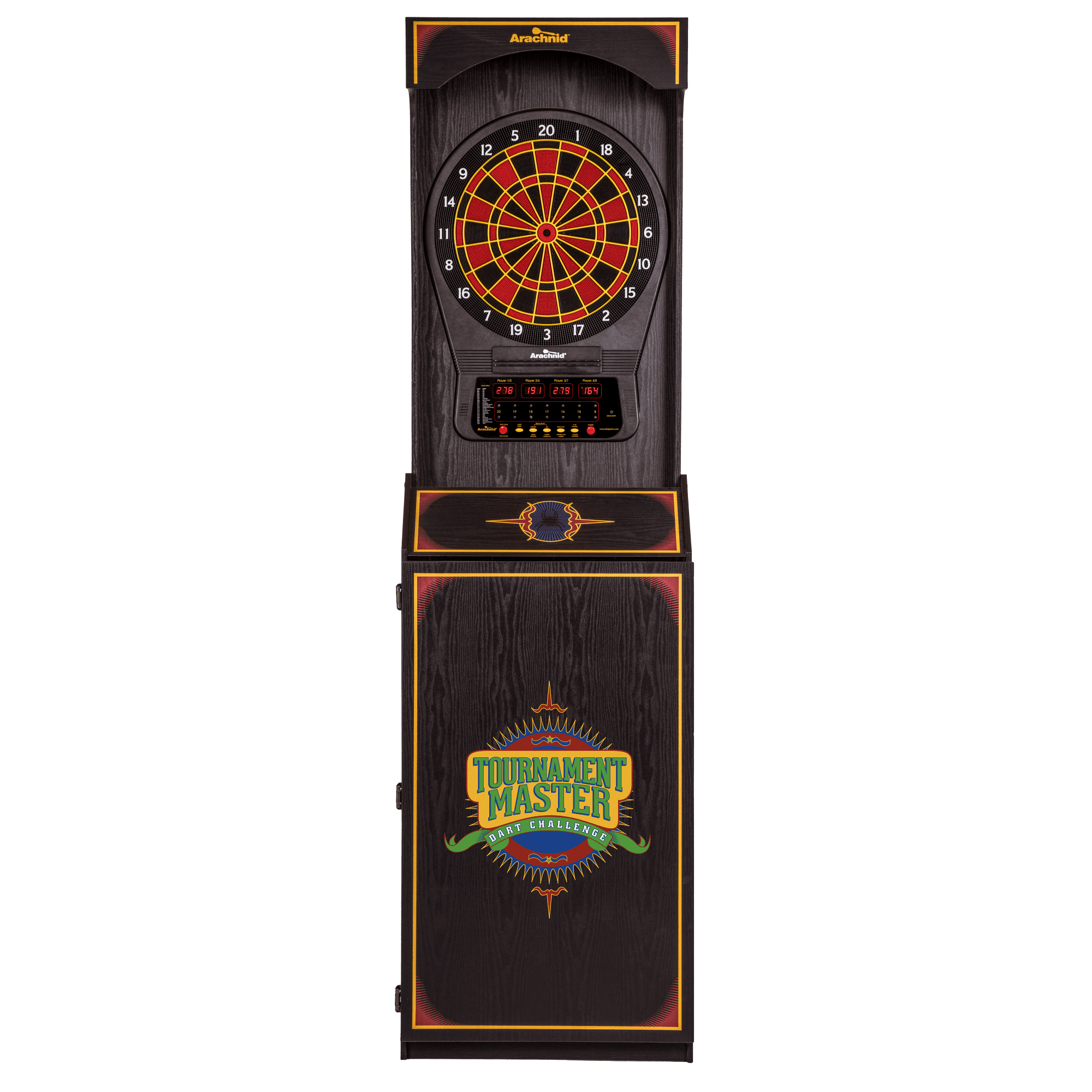 Black Arcade-Style Standing Electronic Dartboard Cabinet with LED Display