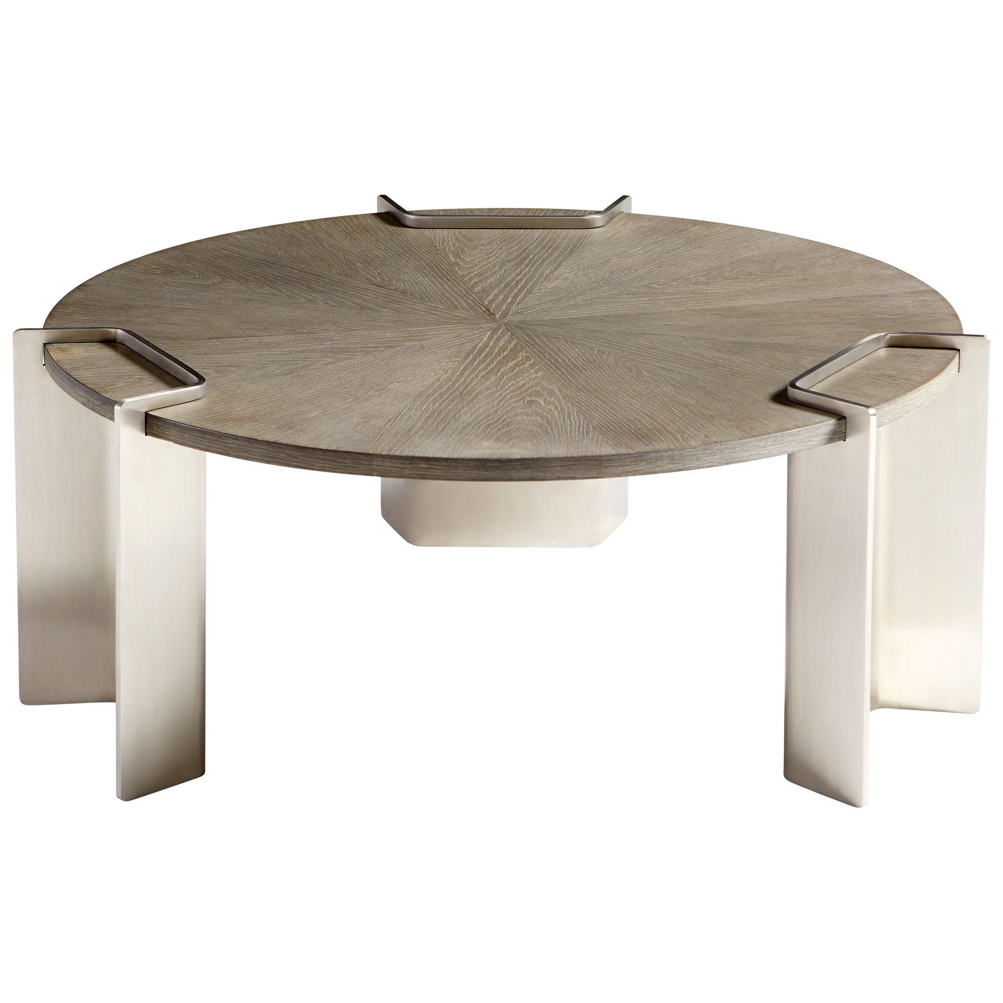 Contemporary 41'' Round Weathered Oak & Stainless Steel Outdoor Coffee Table