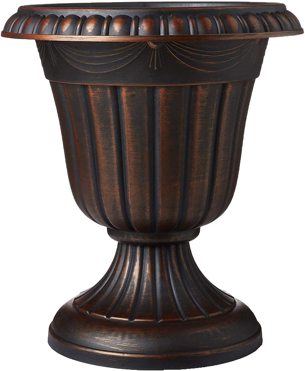 Elegant Brushed Copper Large Plastic Urn Planter for Outdoor Spaces