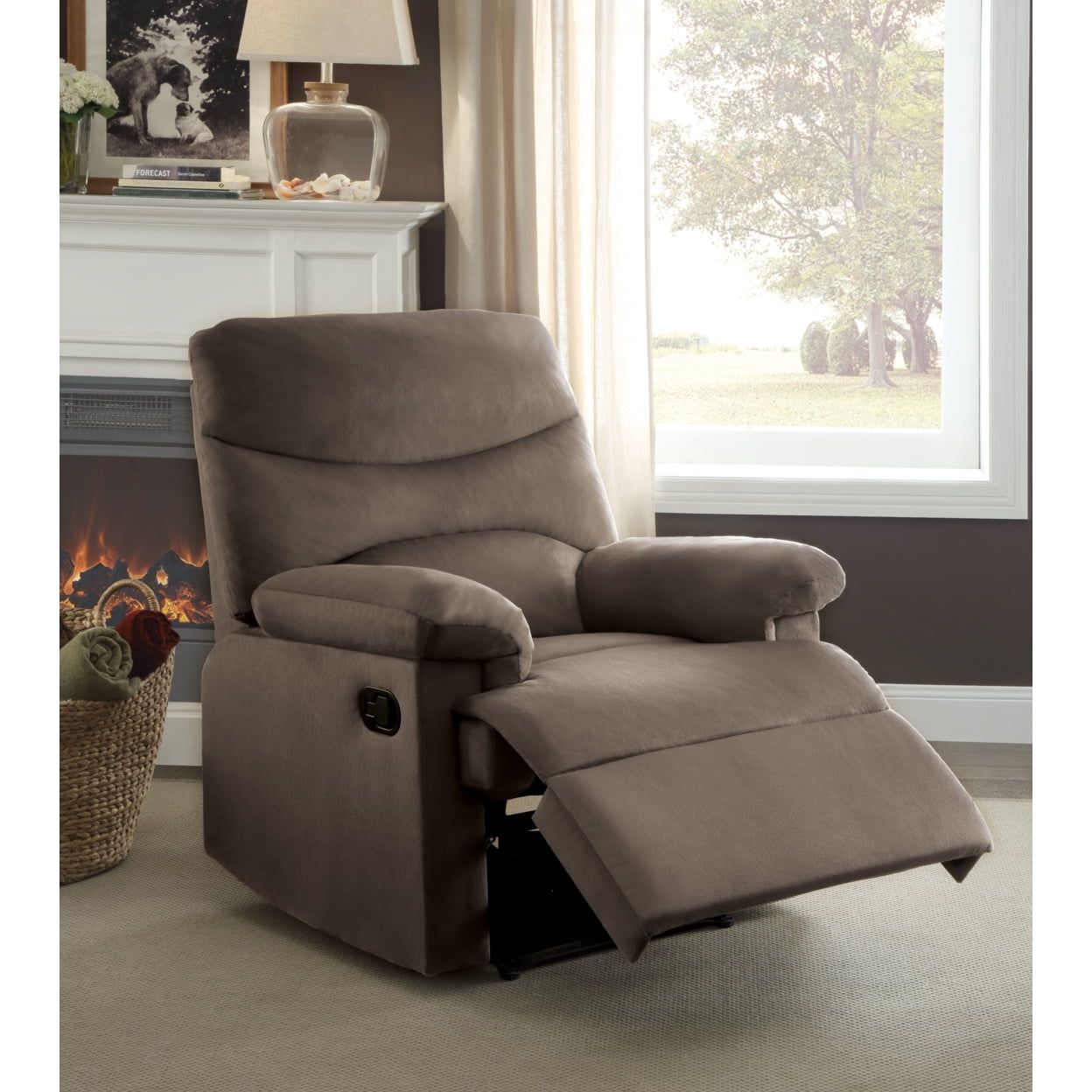 Arcadia Light Brown Microfiber Massage Recliner with Wood Frame