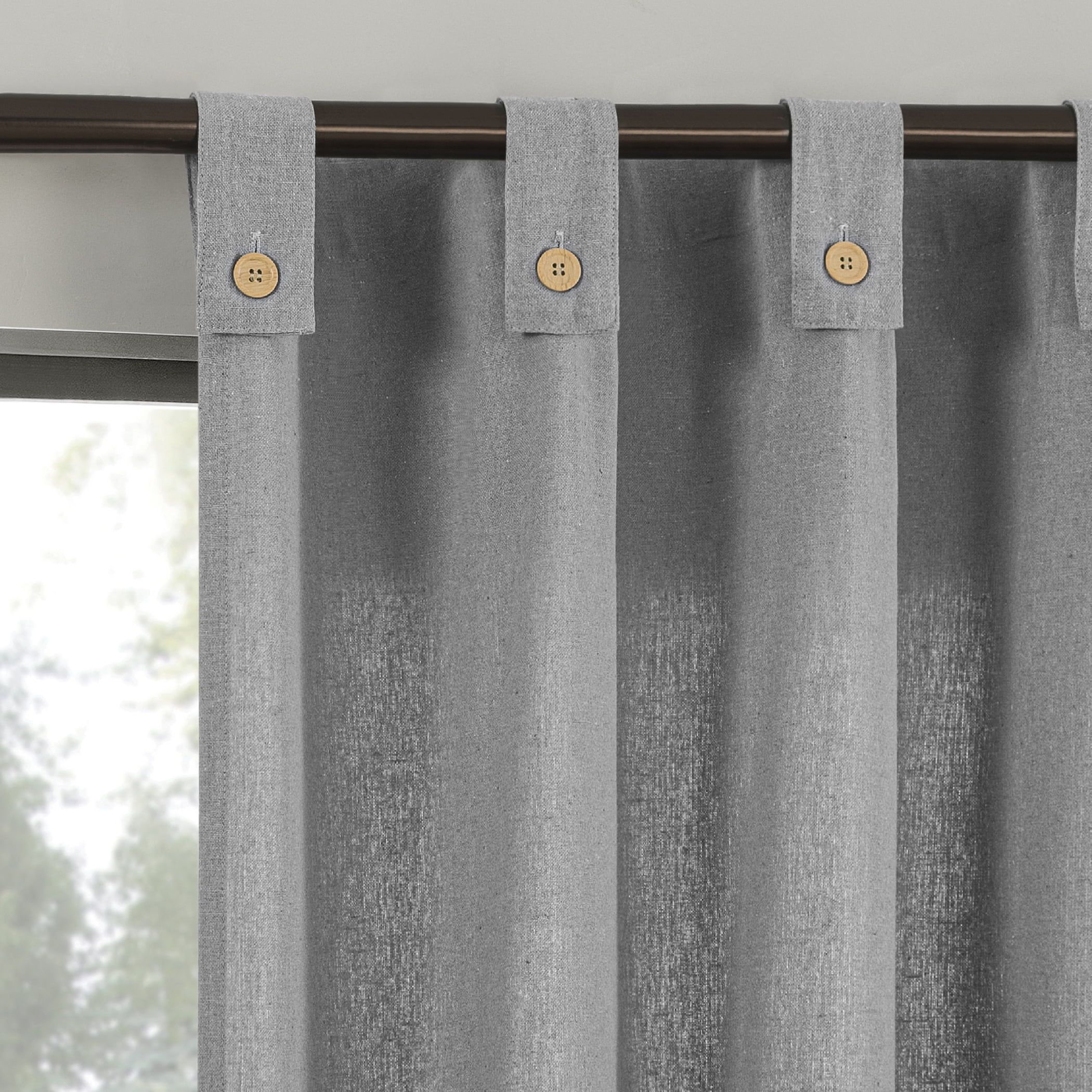 Gray Cotton Blend Button Tab Top Curtain Panel, 40" x 84"