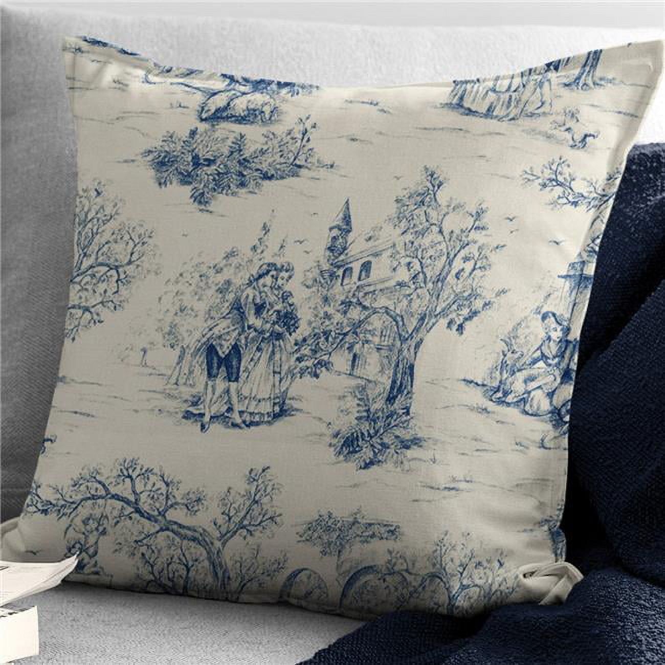 Archamps Blue Toile 24" Square Linen-Blend Pillow