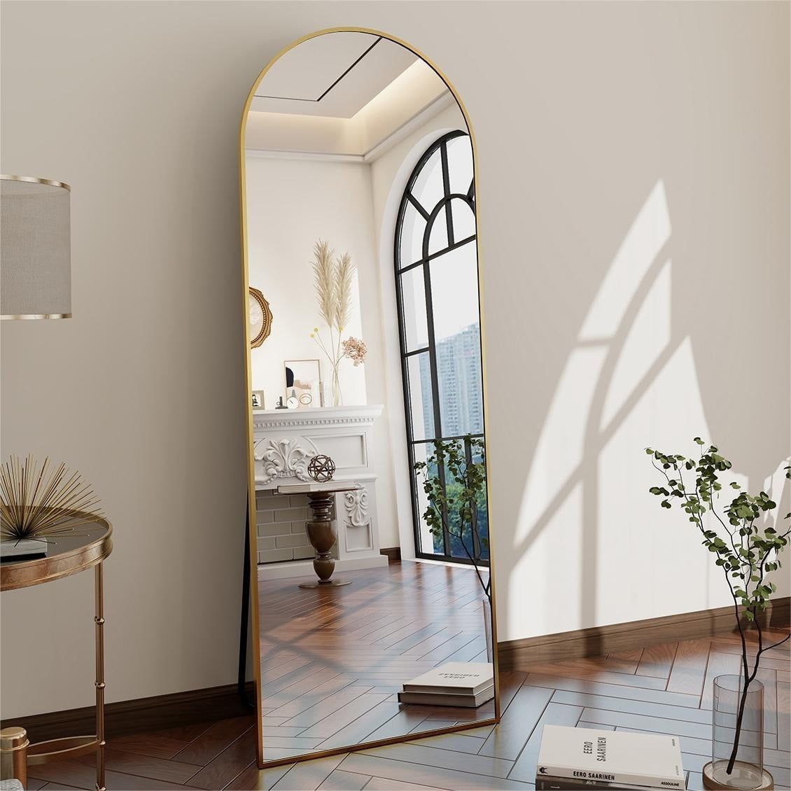 Gold Arched Full Length Mirror with Aluminum Frame, 64x21