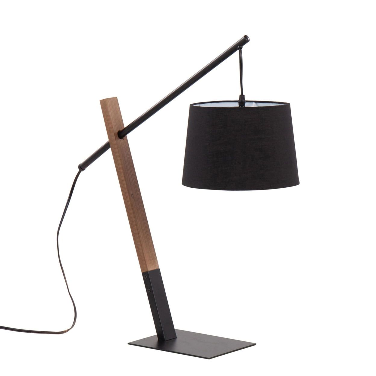 Archer Black Metal Walnut Wood Table Lamp with Linen Shade