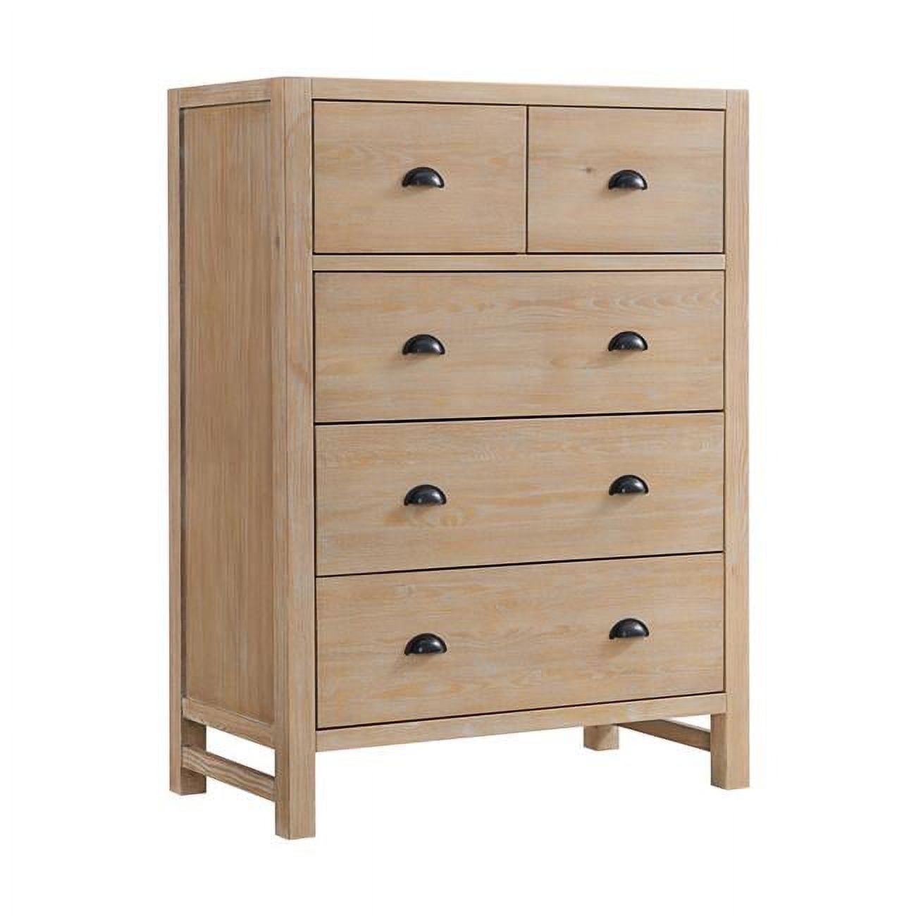 Arden Solid Pine Wood 5-Drawer Chest in Light Driftwood Finish