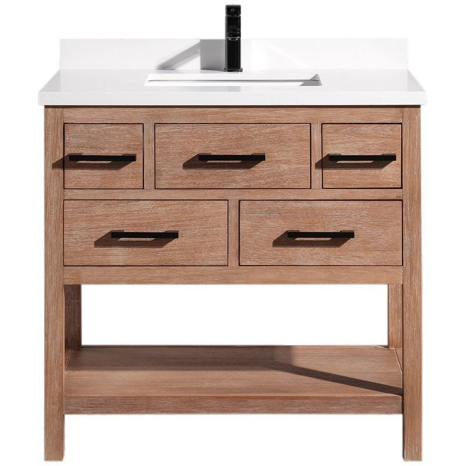 Weathered Brown 36" Solid Wood Farmhouse Vanity with Quartz Top