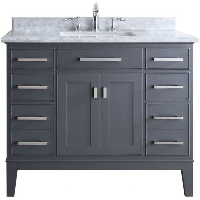 Danny 42" Maple Gray Solid Wood Bathroom Vanity with Carrara Marble Top
